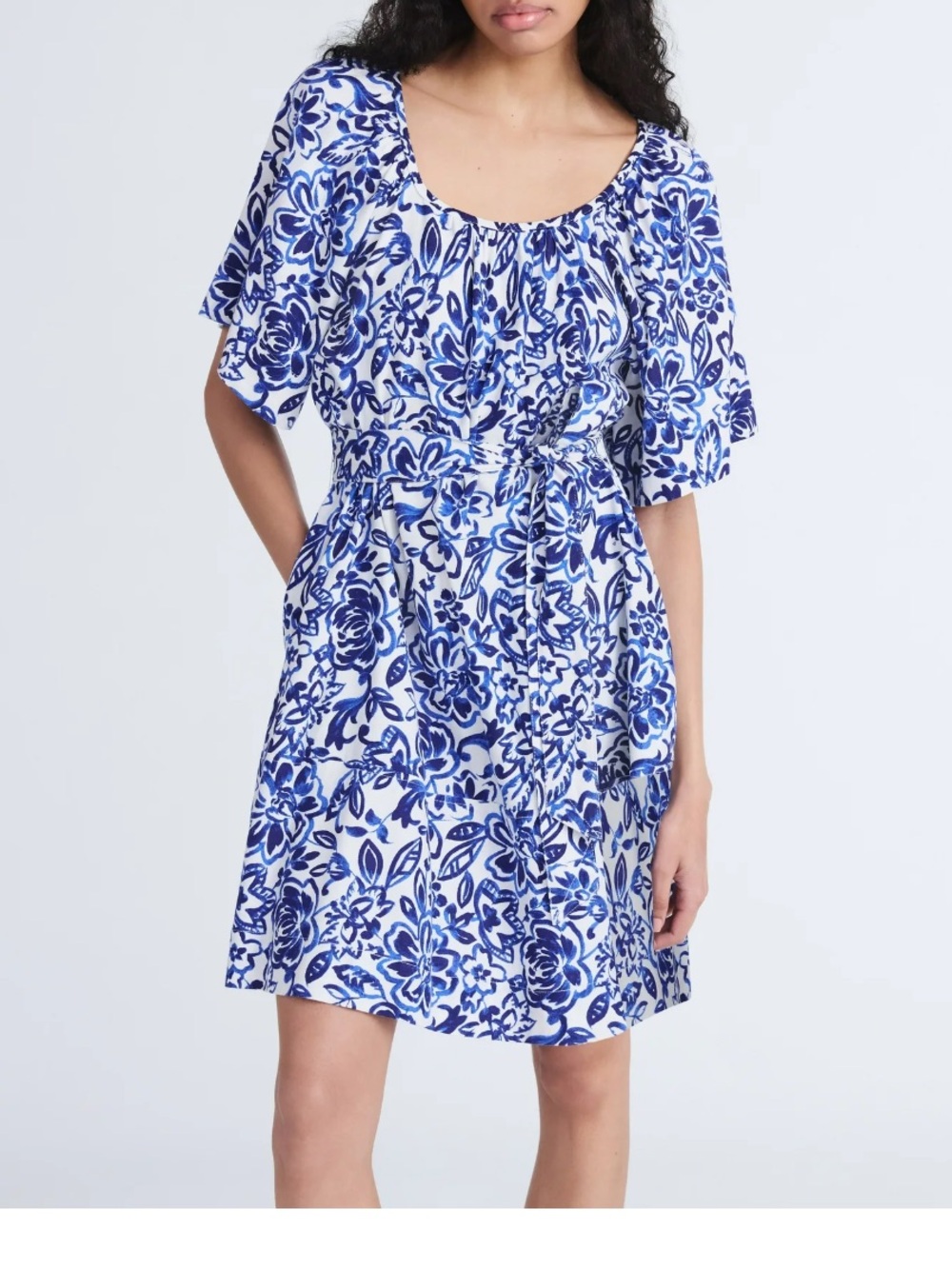 Blue Floral Scoop Neck Women’s Dress